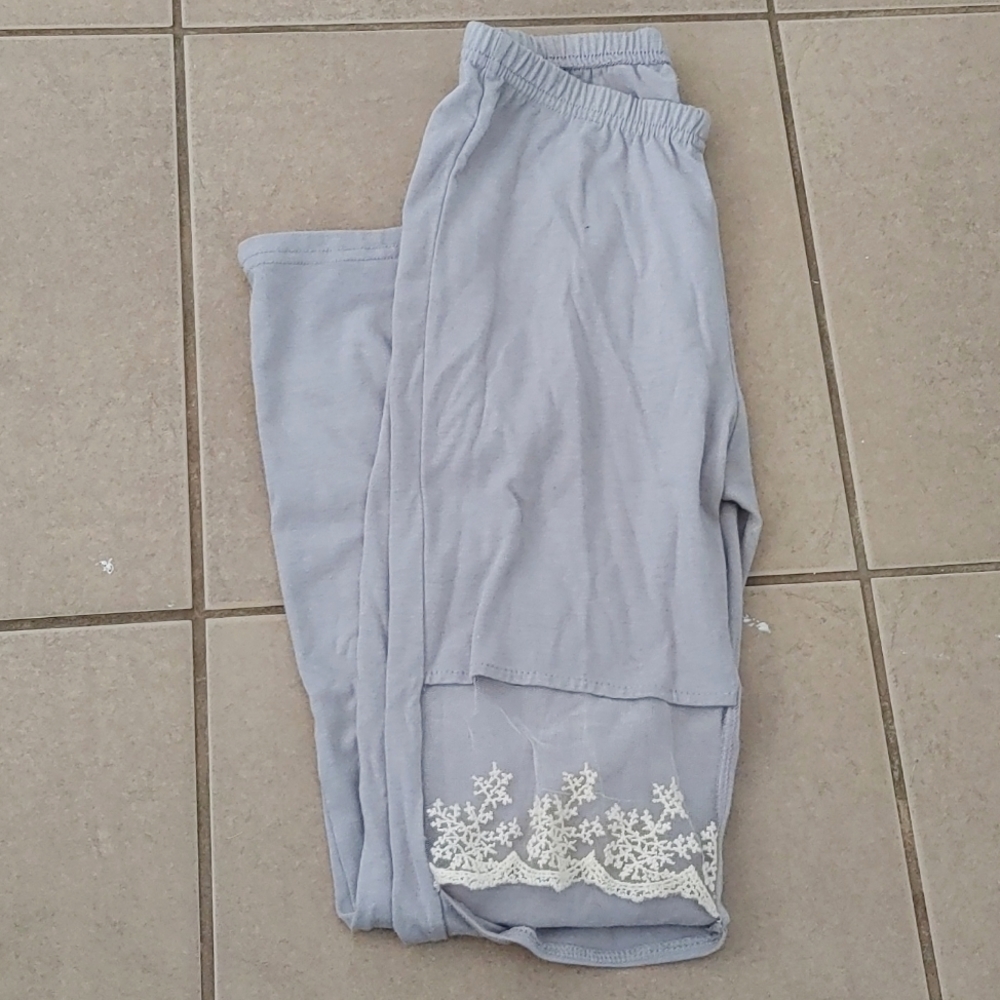 Silver blue lace knee cut out leggings
